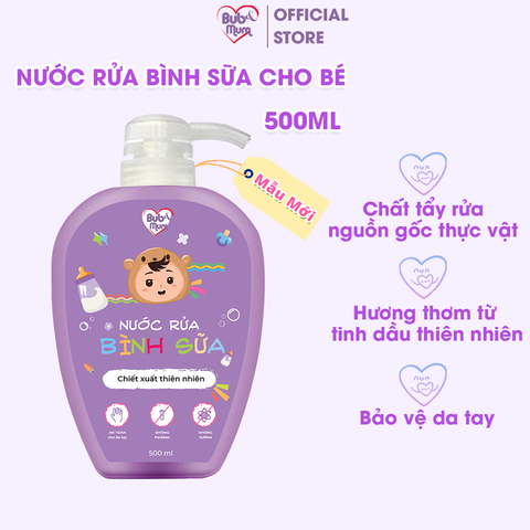 (Phiên Bản Mới 2022) Nước Rửa Bình Sữa BuB&MuM Chiết Xuất Thiên Nhiên, An Toàn Cho Bé 500ml