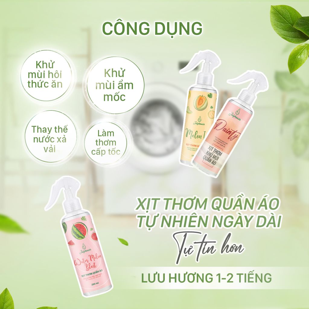 [Mới] Xịt thơm quần áo Hương Dưa Lưới JULYHOUSE 280ml chiết xuất tinh dầu thiên nhiên thanh mát, dịu nhẹ