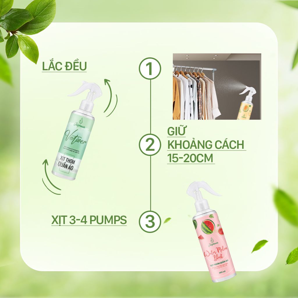 Xịt Thơm Quần Áo JULYHOUSE 20ml/280ml Chiết Xuất Tinh Dầu Thiên Nhiên Thơm Mát Hương Vetiver