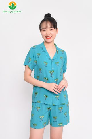 B03.2311. Đồ bộ pijama lanh nữ mùa hè Việt Thắng quần đùi, áo cộc tay