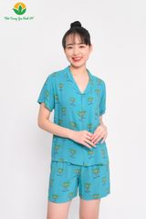 B03.2311. Đồ bộ pijama lanh nữ mùa hè Việt Thắng quần đùi, áo cộc tay