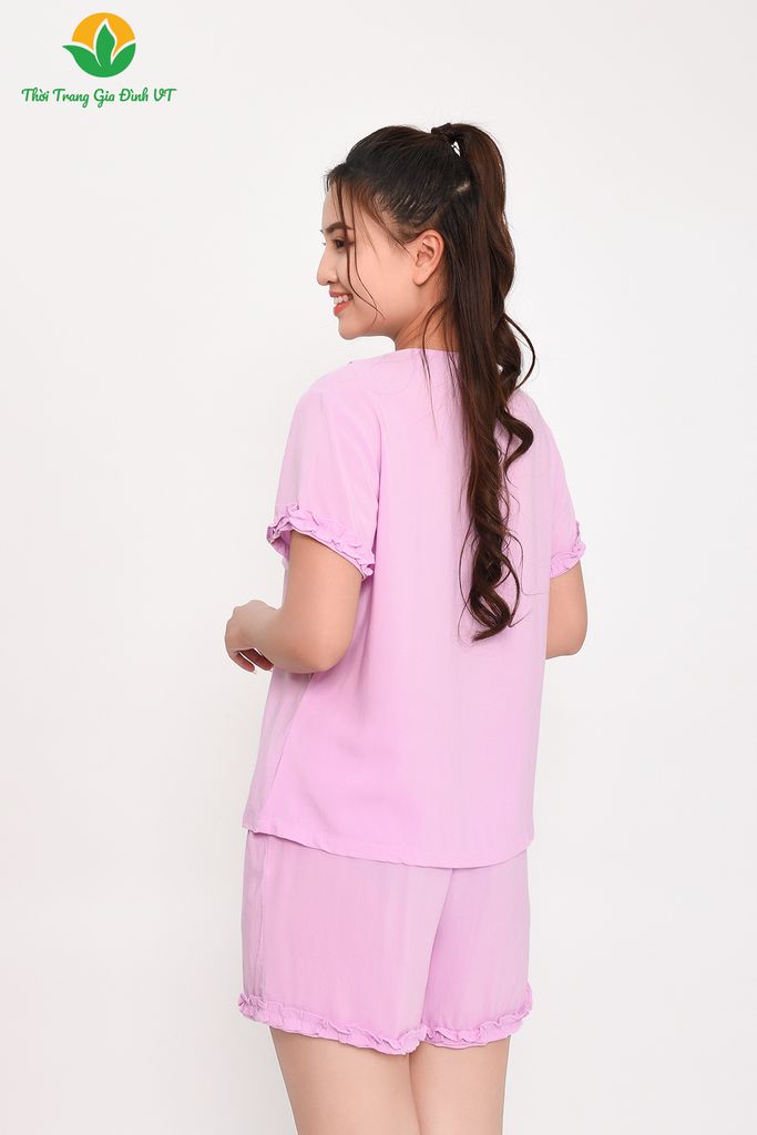 B23.2301.Bộ lanh nữ quần đùi áo cộc tay Pijama