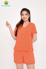 B23.2301.Bộ lanh nữ quần đùi áo cộc tay Pijama