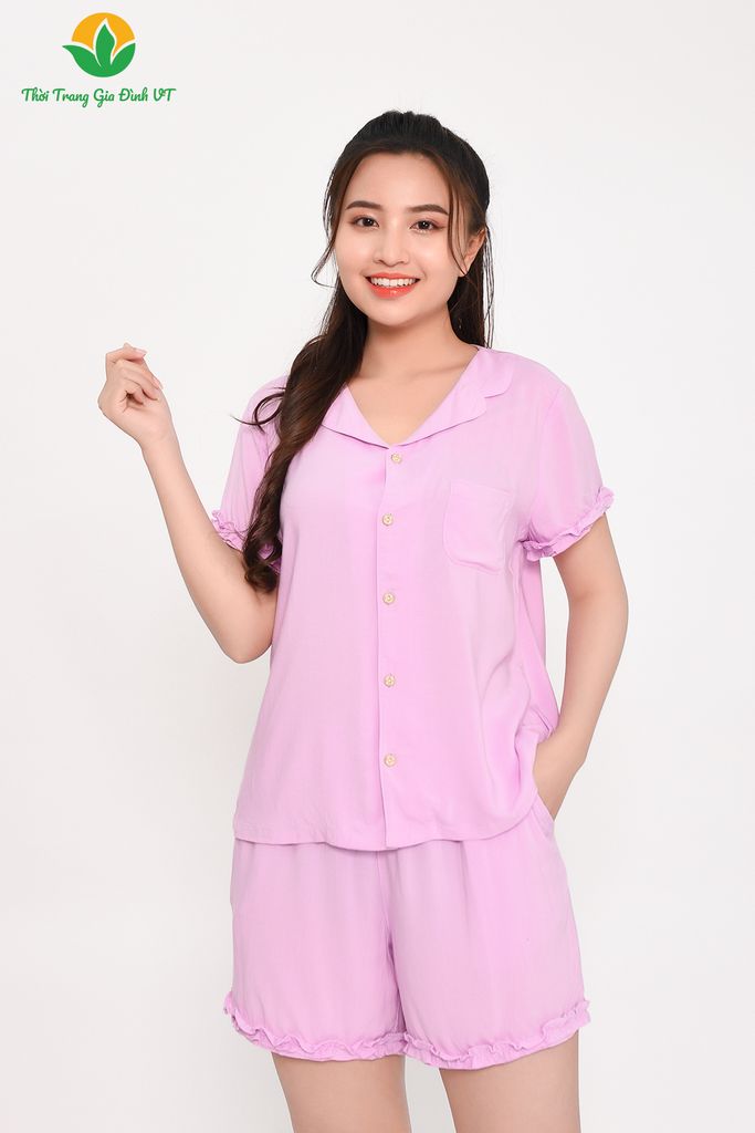 B23.2301.Bộ lanh nữ quần đùi áo cộc tay Pijama