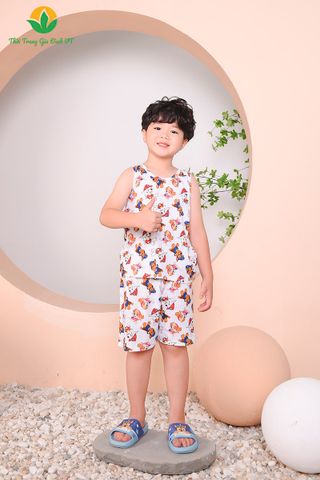 B62.2202.Bộ cotton dệt kim bé trai quần đùi áo sát nách