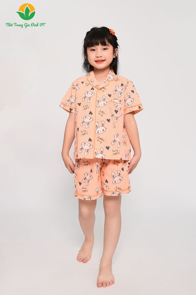 B63.2303. Bộ cotton bé gái mặc hè Việt Thắng quần đùi áo cộc tay Pijama
