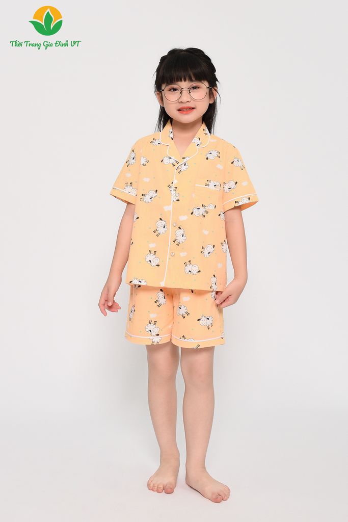 B63.2303. Bộ cotton bé gái mặc hè Việt Thắng quần đùi áo cộc tay Pijama