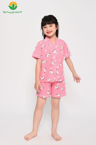 B63.2303. Bộ cotton bé gái mặc hè Việt Thắng quần đùi áo cộc tay Pijama