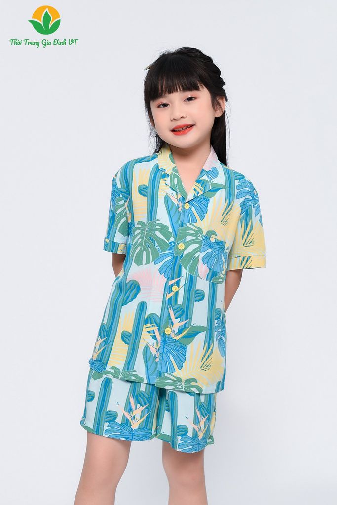 B63.2318. Bộ lanh Pijama trẻ em Việt Thắng quần đùi áo cộc tay đi biển