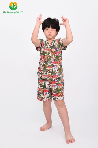 B63.2306. Bộ lanh bé trai mặc nhà Việt Thắng quần đùi áo cộc tay Pijama