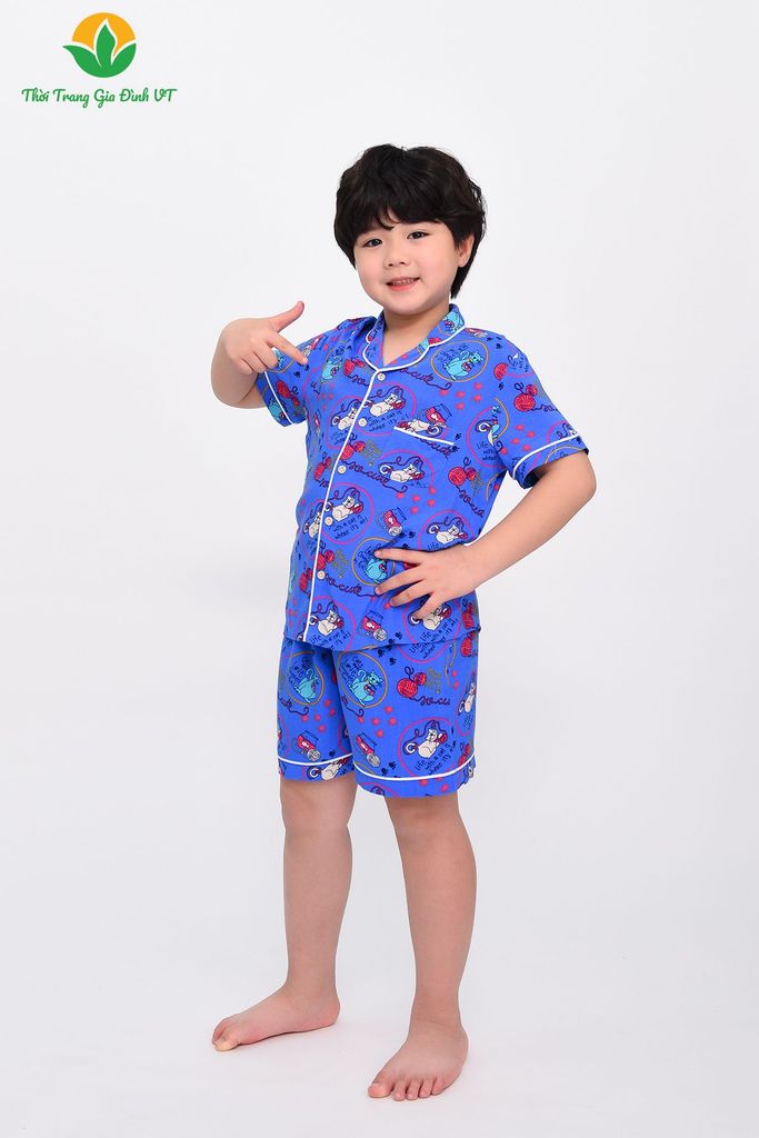 B63.2306. Bộ lanh bé trai mặc nhà Việt Thắng quần đùi áo cộc tay Pijama