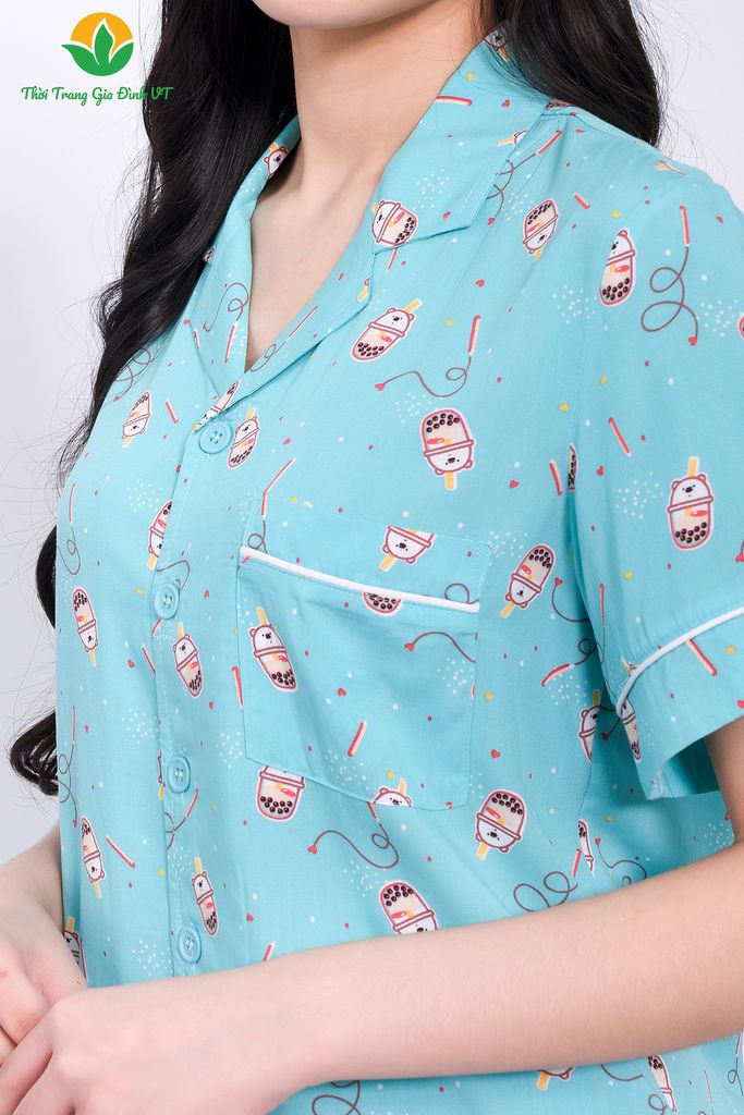 B06.2316. Bộ pijama lanh nữ mùa hè Việt Thắng, quần lửng, áo cộc tay