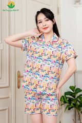 B43.2402.Bộ cotton nữ quần đùi áo cộc tay Pijama