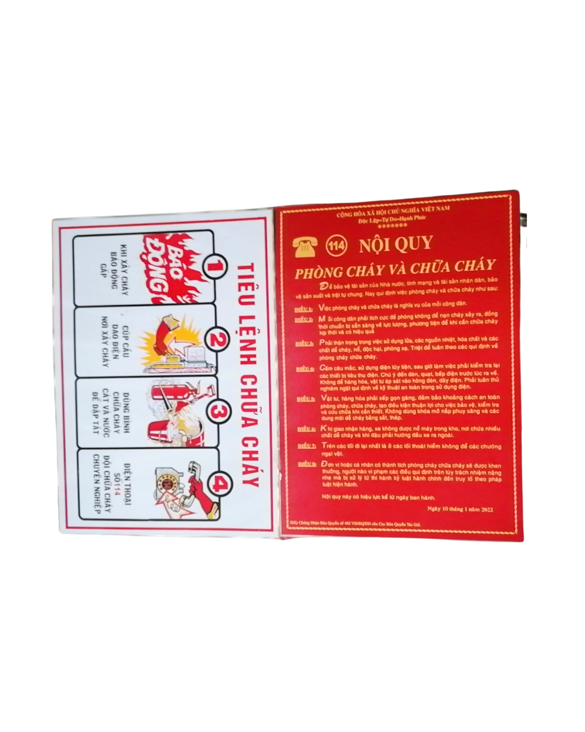 Bảng nội quy, tiêu lệnh PCCC