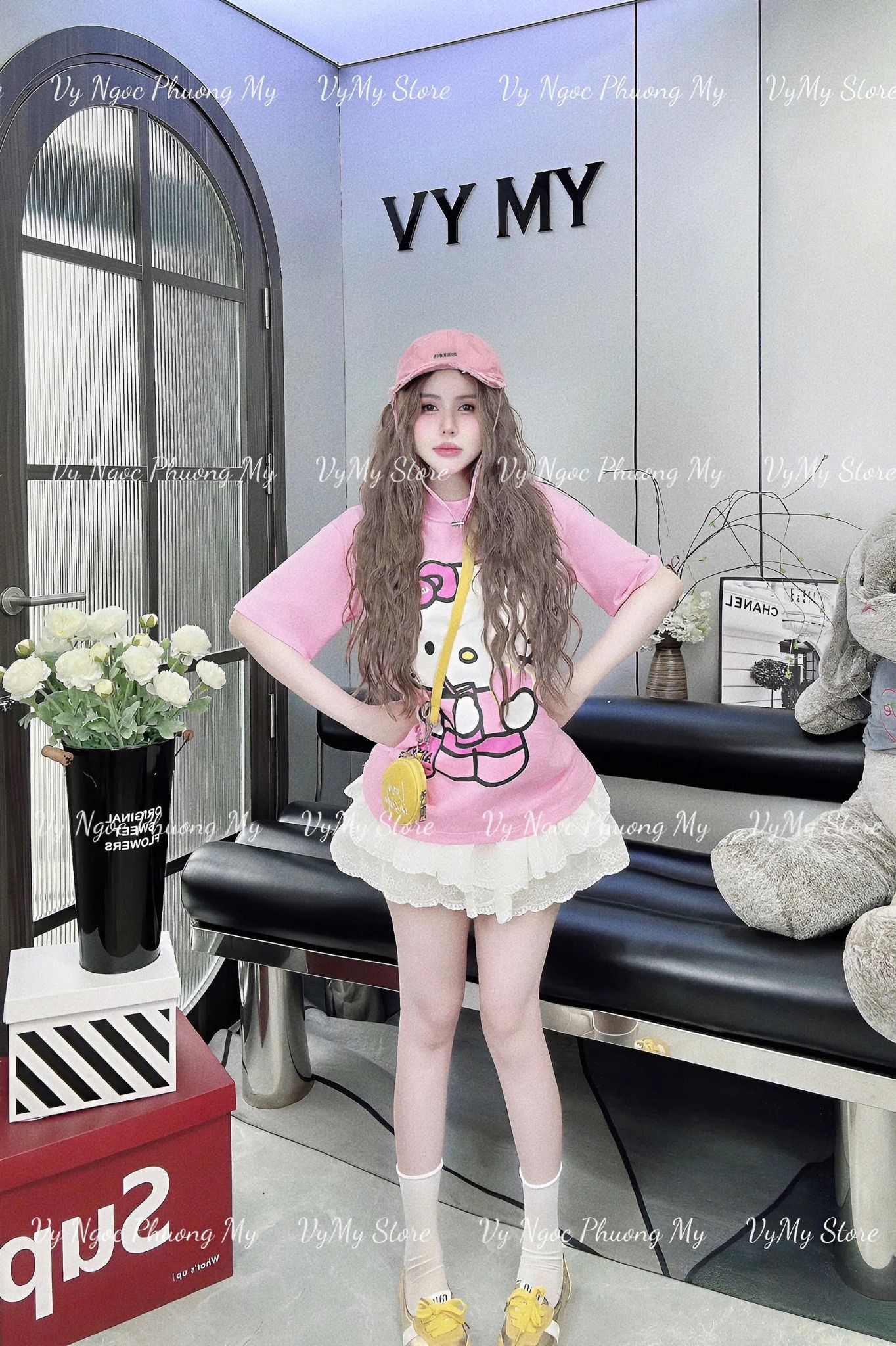 Aó thun hello kitty form rộng - HỒNG - M264 ( DÀI 68CM )