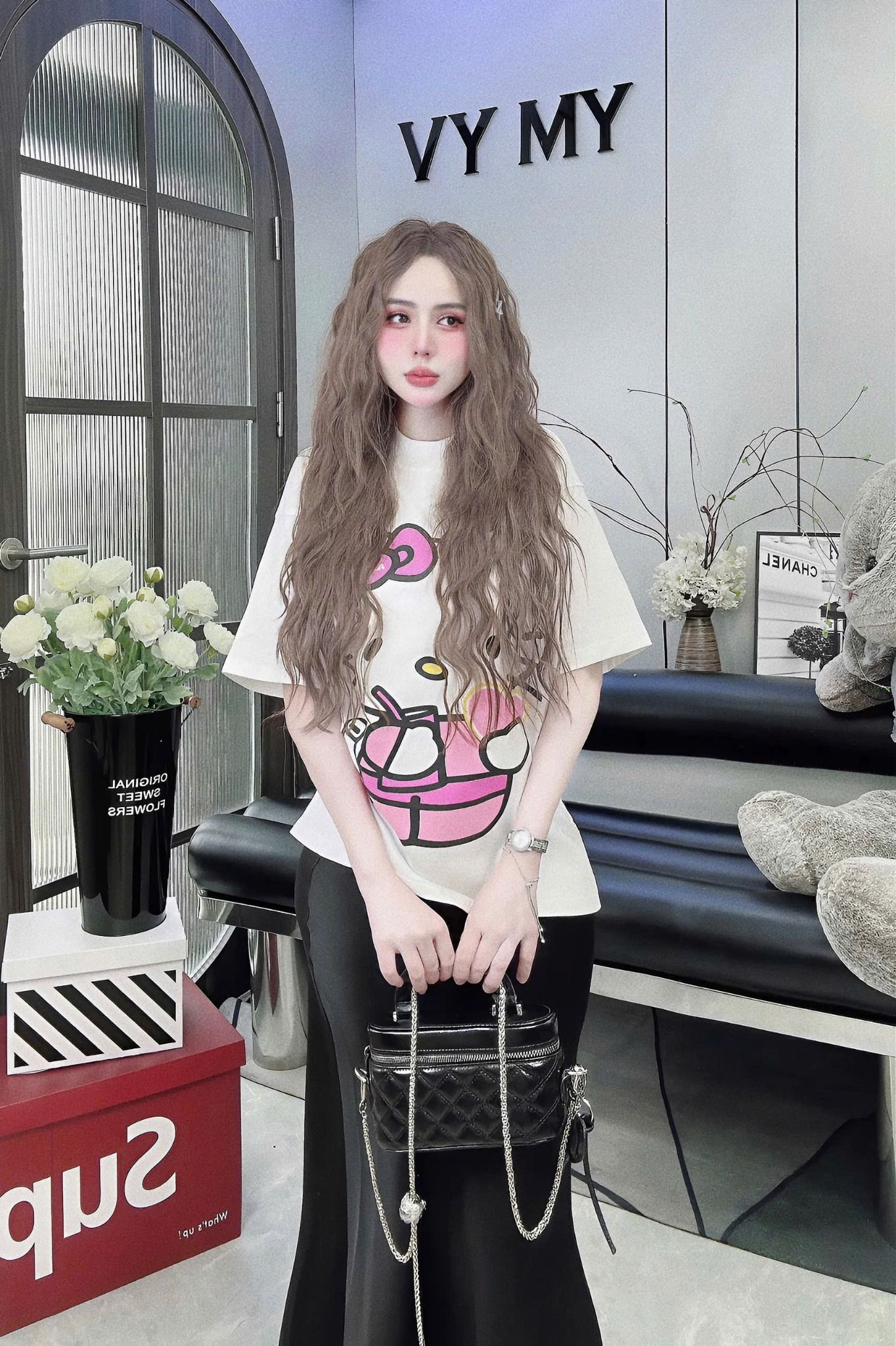 Aó thun hello kitty form rộng - TRẮNG - M265 ( DÀI 68CM )