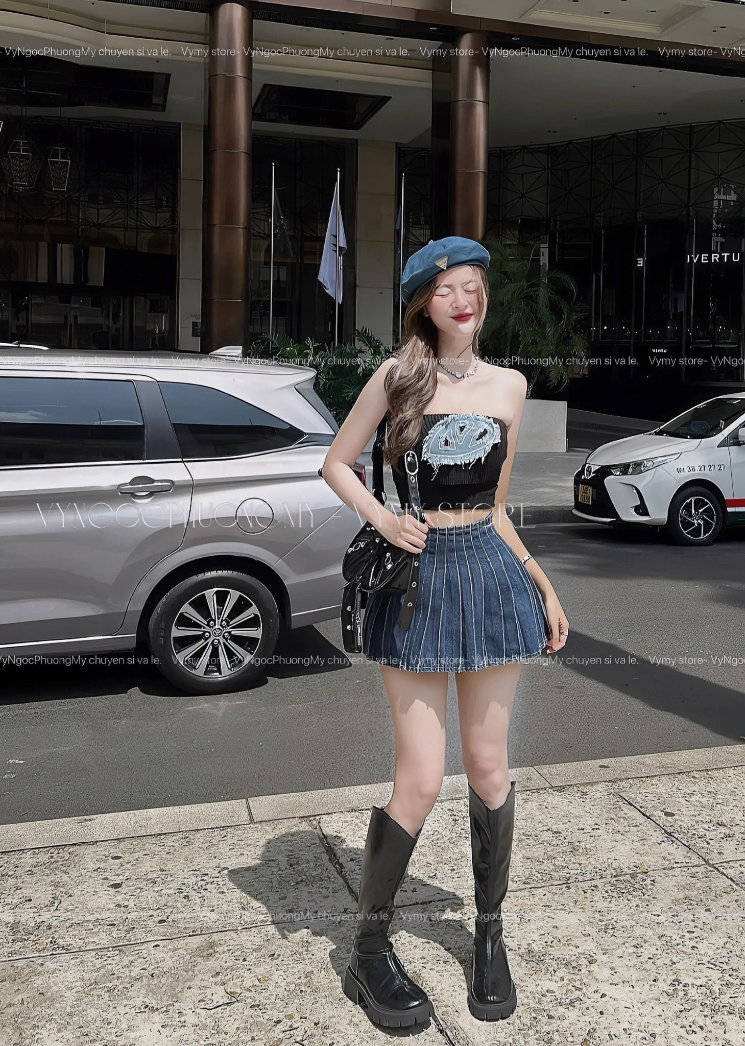 Áo ống dệt kim thêu Diesel form hotgirl - ĐEN - H489