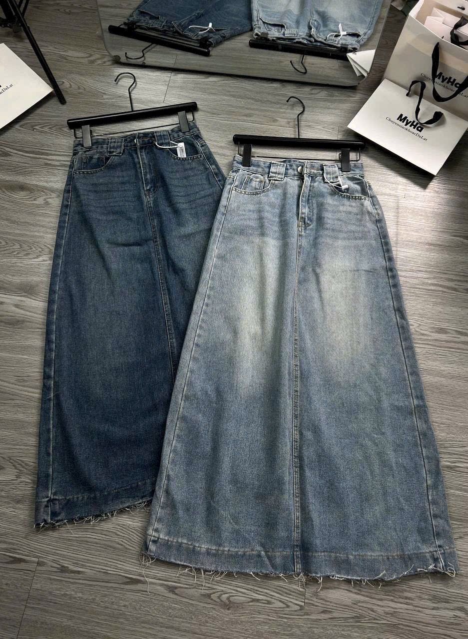 Chân váy suông jean BASIC - NHẠT - P417 ( S< 64 cm , M<68 cm , L<70 cm )