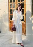 Váy lụa 2s suông kèm sơmi lụa tay dài - KEM - H62 ( Có tăng đưa - S < 55 CÂN M < 63 CÂN )