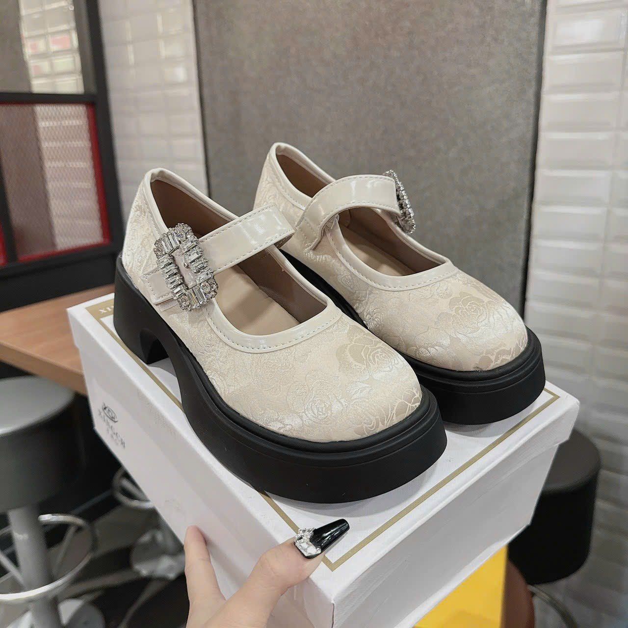 Giày búp bê nữ đế cao độn lót êm phong cách trung hoa - KEM - G49 ( FULLBOX)