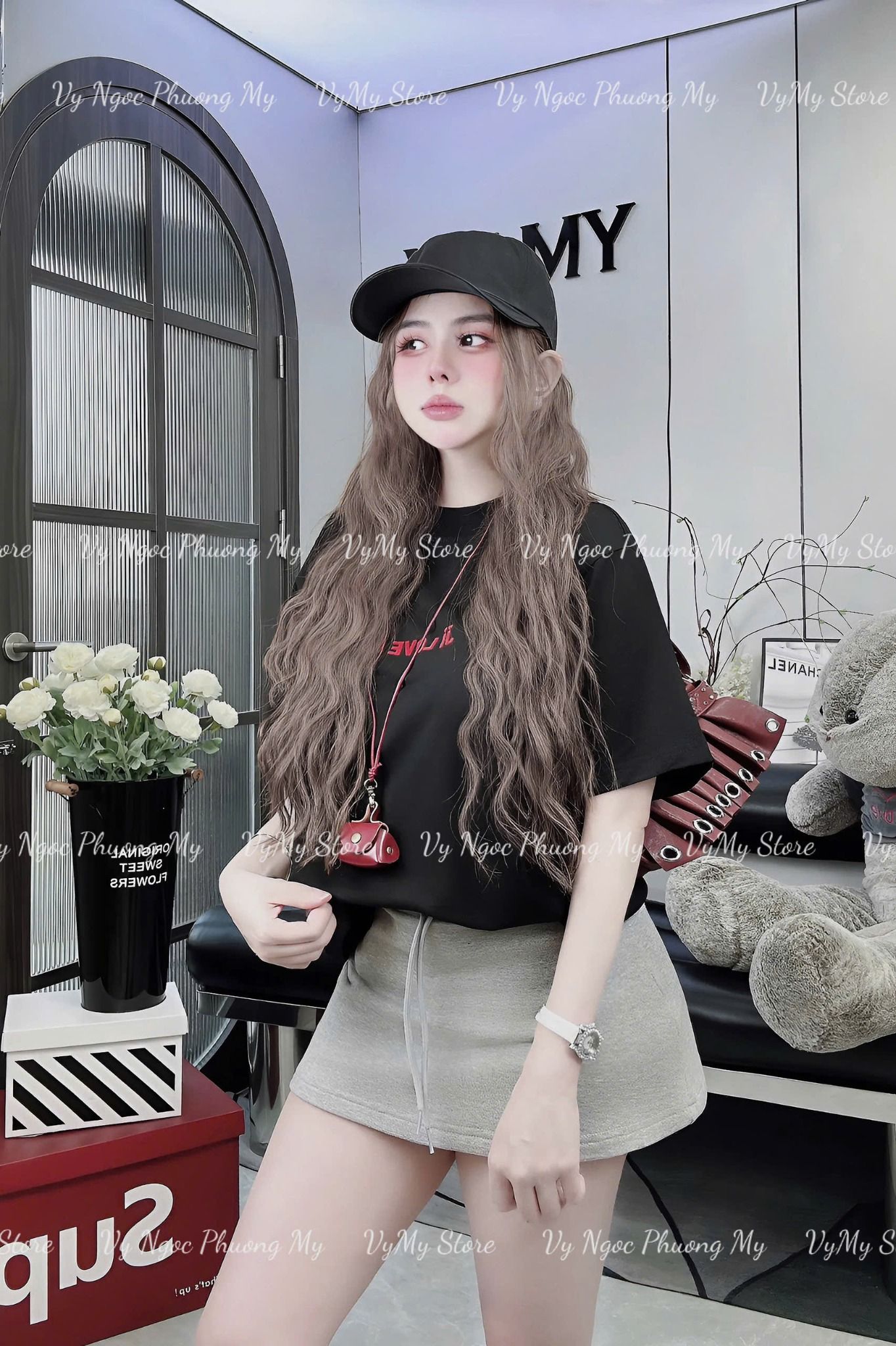 Aó thun form rộng chữ JI LOVE FREE - ĐEN - M269 ( DÀI 69CM )