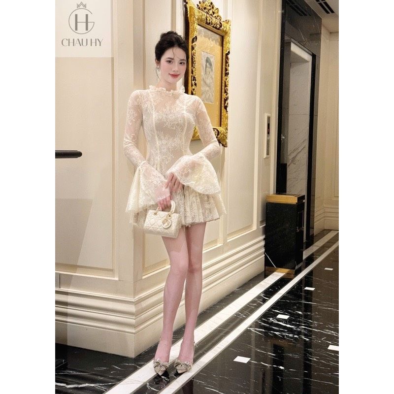 Đầm thiết kế cao cấp ren tay dài thanh lịch - H20 ( eo dưới 66,68 mang vừa )