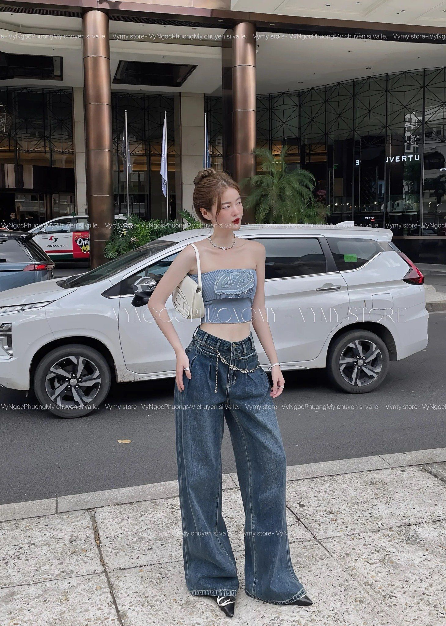 Áo ống dệt kim thêu Diesel form hotgirl - XANH - H491