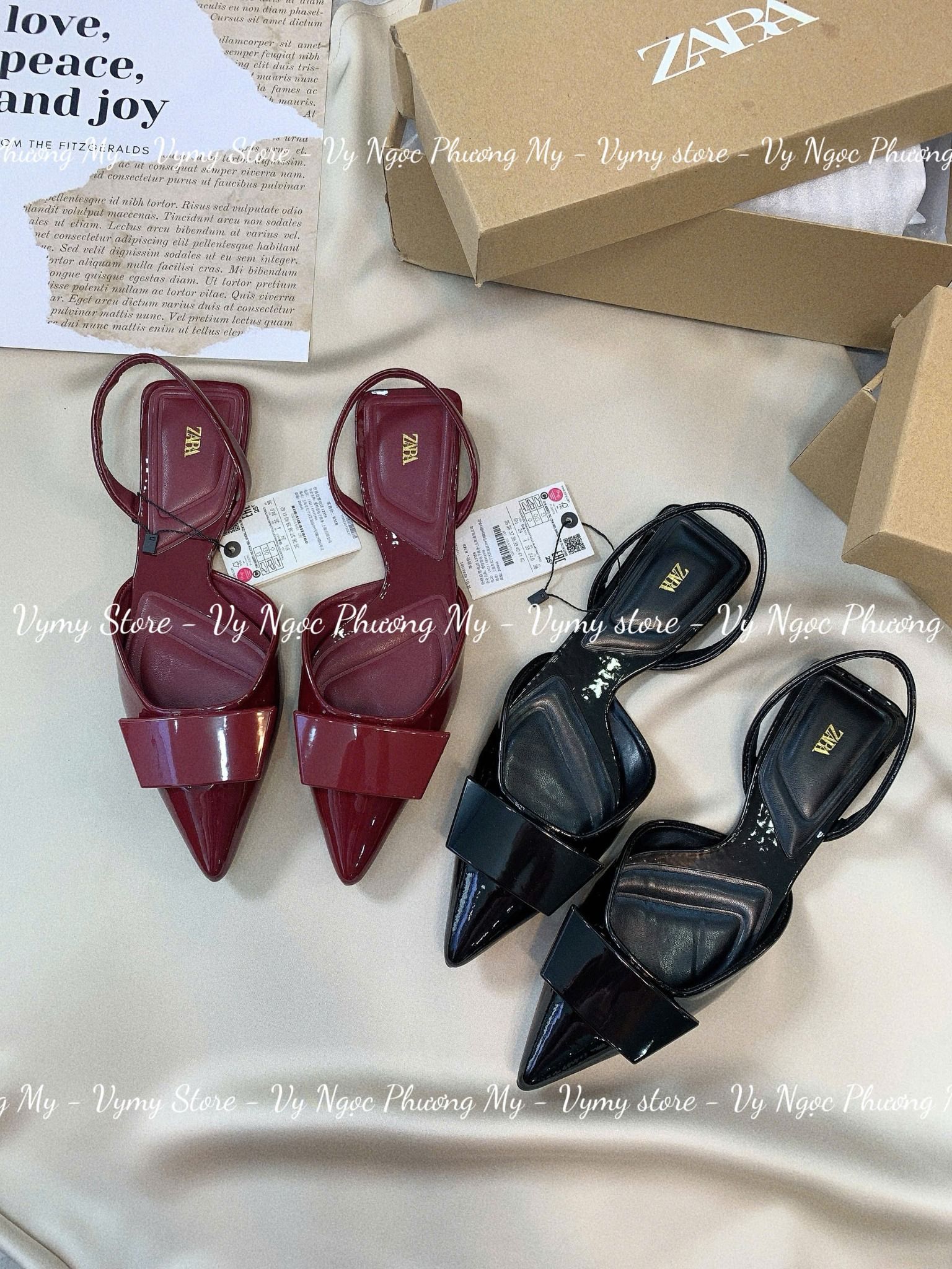 Giay sandal ZARA đế bệt chất da bóng form hack chân - ĐEN - V118 ( FULLBOX )