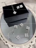 Bộ trang sức 3 món cỏ 4 lá mặt đá (dây chuyền + lắc tay + hoa tai) - BẠC - PK11