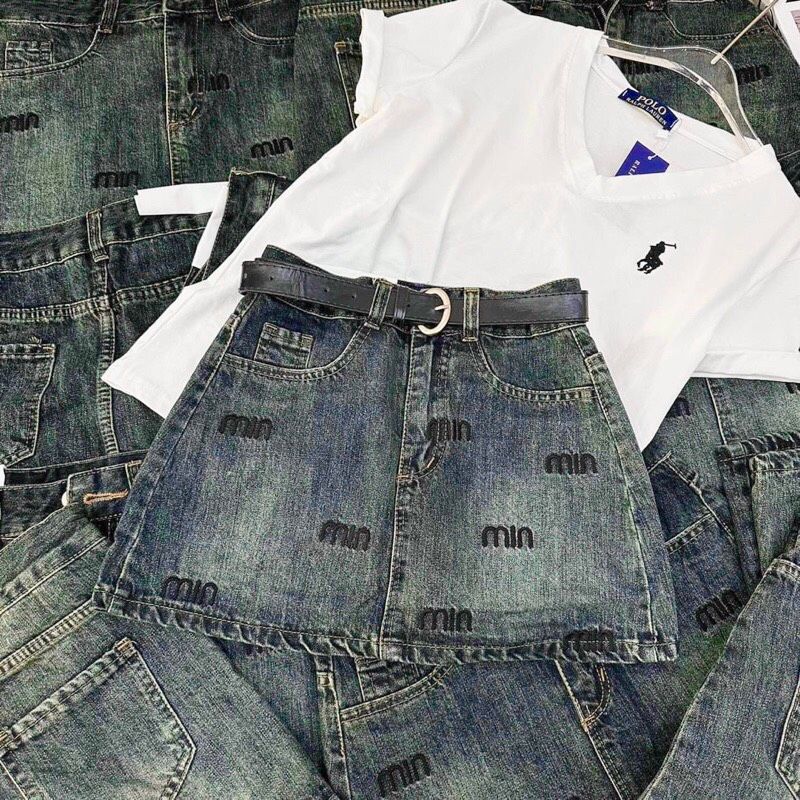 Chân váy jeans thêu MIUMIU ( không kèm nịt ) - H291 (eo S<64, M<68, L<72)