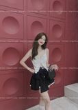 Chân váy xếp li phối ren thắt nơ ( có lót quần trong ) - ĐEN - H276