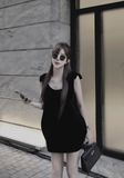Đầm cổ tròn đính nơ chất nhung khoét lưng V 2 lớp - G273