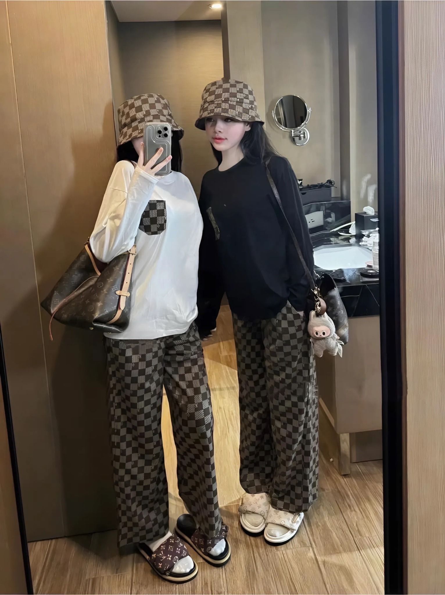 Set 3 món áo tay dài mix quần suông dài kèm nón - ĐEN - U478