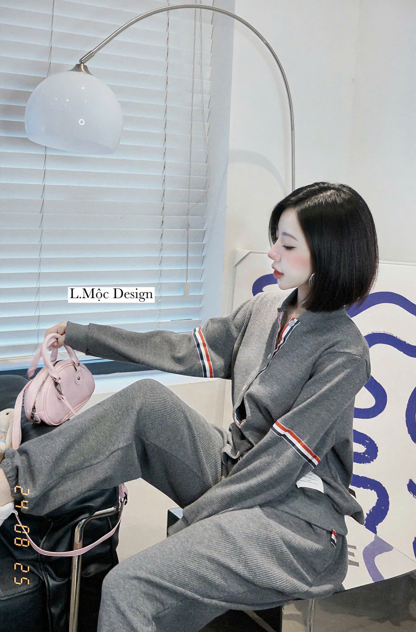 Set bộ áo tay dài mix quần suông dài bo chun Thom - XÁM - U552