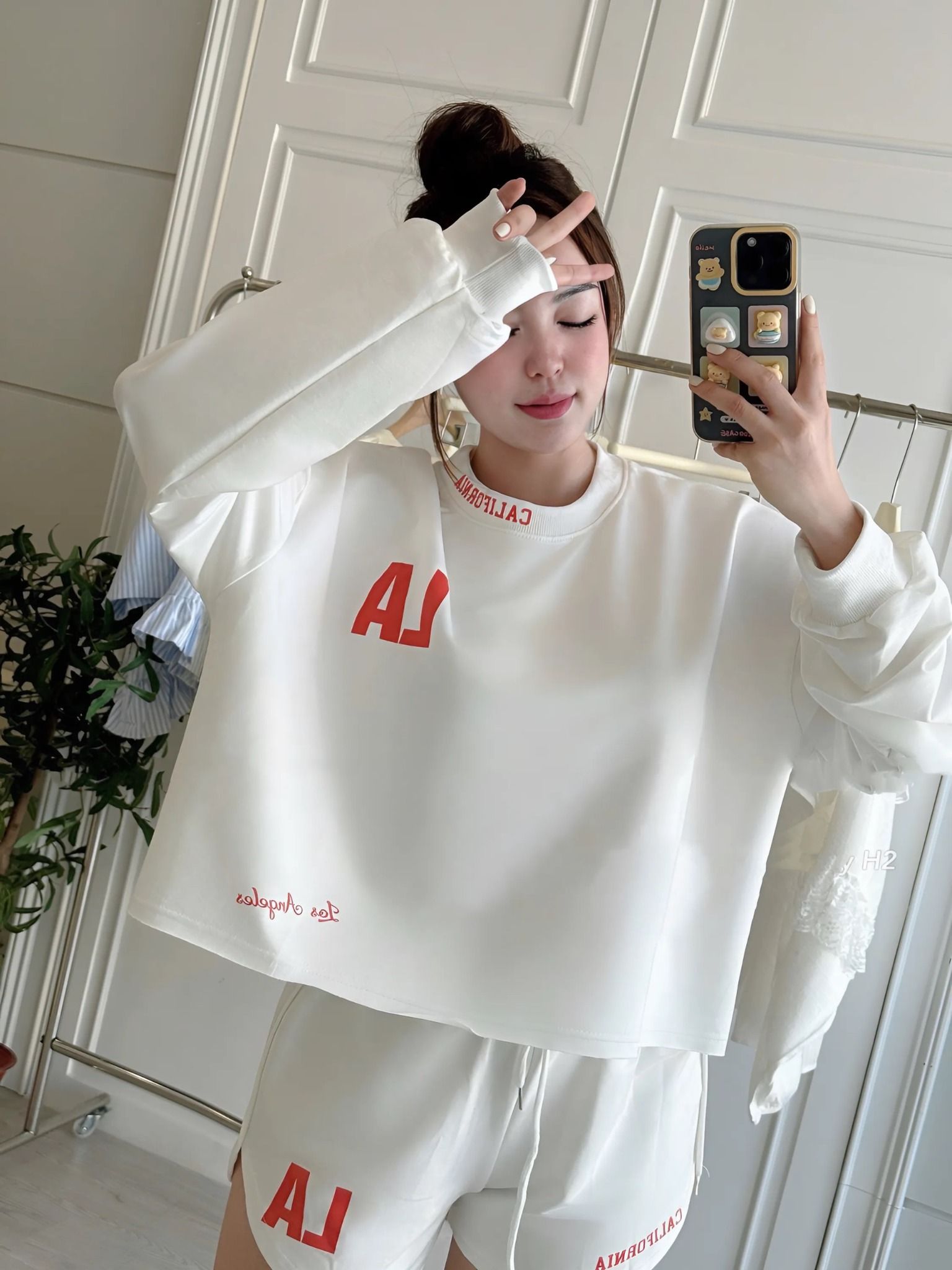 Set bộ áo tay dài croptop mix quần short vạt bầu LA - P16