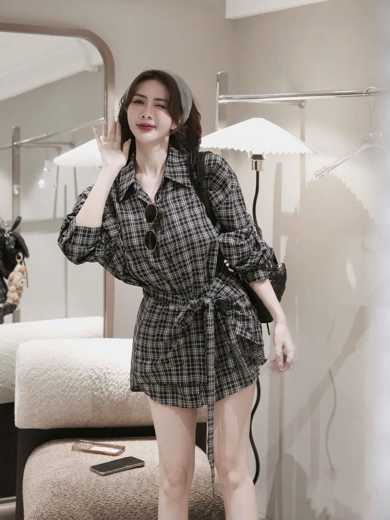 Set áo sơ mi tay dài mix chân váy buộc dây - P50