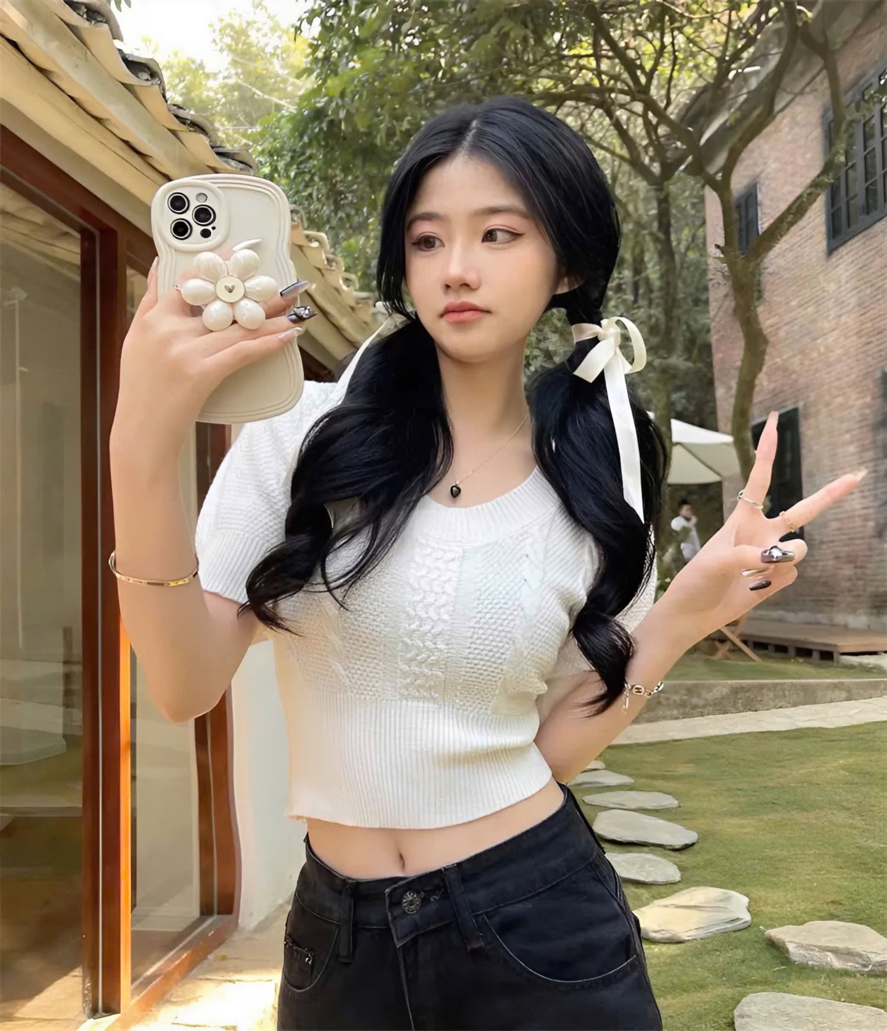 Áo len dệt kim form croptop QC - TRẮNG - P54