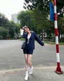 Set áo len form rộng cổ khoét mix quần short đùi NEW - XANH - P29