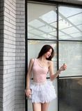 Áo len lệch vai họa tiết LV hàng QC - HỒNG - P210