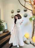 Set áo tay ngắn mix chân váy dáng dài nhún nhẹ - P506 ( FREESIZE eo < 70cm )