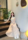 Set áo tay ngắn mix chân váy dáng dài nhún nhẹ - P506 ( FREESIZE eo < 70cm )