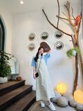 Set áo thun trơn xanh mix yếm hoa nhí - P131 ( FREESIZE )