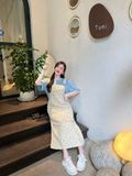 Set áo thun trơn xanh mix yếm hoa nhí - P131 ( FREESIZE )