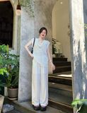 Set 3 món áo ren thêu + áo cổ v chất giấy mix quần suông cạp chun - TRẮNG - P443 ( S<53KG, M<58, L<63 )