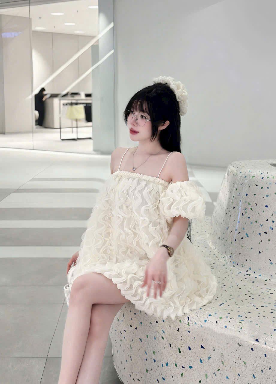 Đầm baby doll trễ vai kèm 2s vân lượn sóng diện được nhiều kiểu - KEM - V25