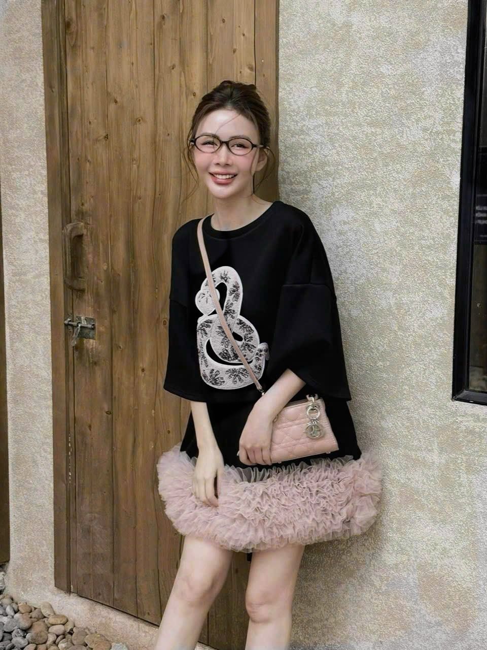 Đầm babydoll in hình rắn phối tầng ren ko kèm quần bảo hộ - V177