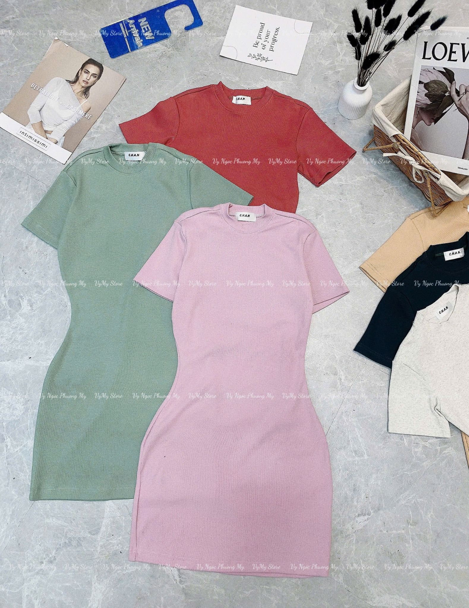 Đầm body cọc tay dáng ngắn chất vãi thun gân co giãn 4 chiều - HỒNG NHẠT - V339