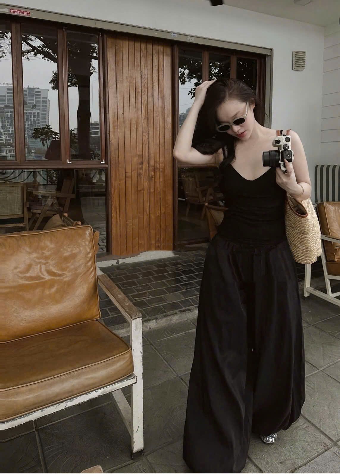 Set áo hai dây ôm mix quần suông đũi sang chảnh - ĐEN - H87