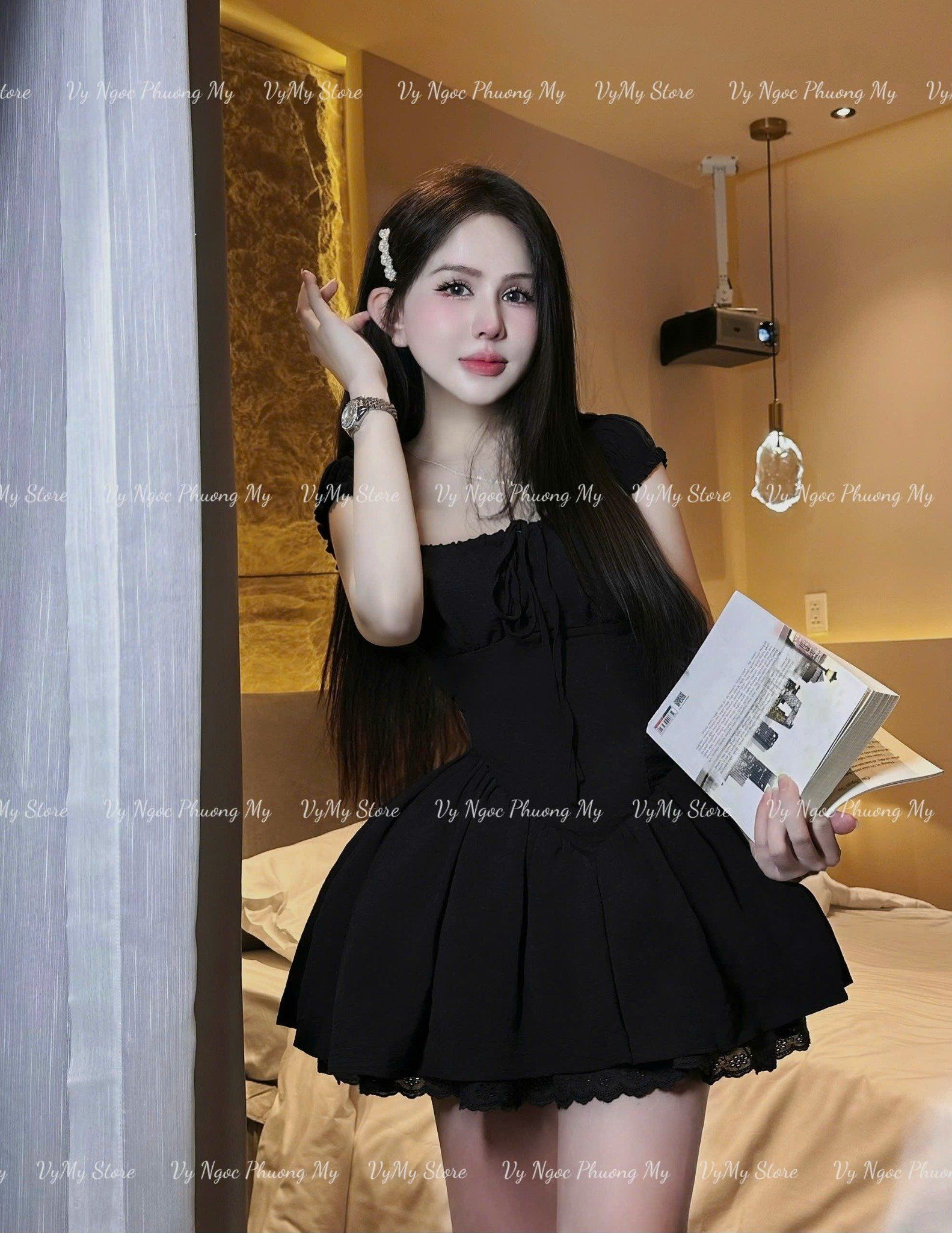 Đầm cánh tiên thắt nơ chân bồng đúp 3 lớp tôn dáng - ĐEN - V400 ( HÀNG SALE KHÔNG HỔ TRỢ ĐỔI TRẢ )