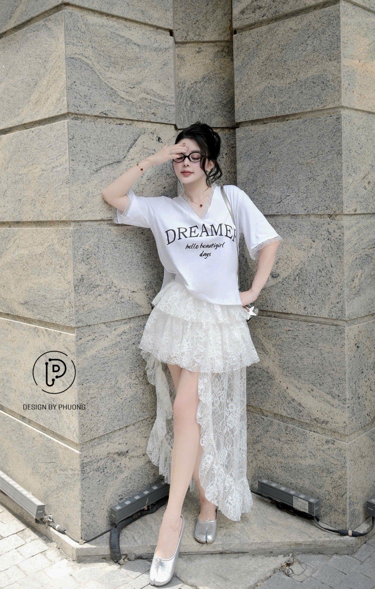 Set áo phông dreamer mix chân váy ren cách điệu - TRẮNG - H238